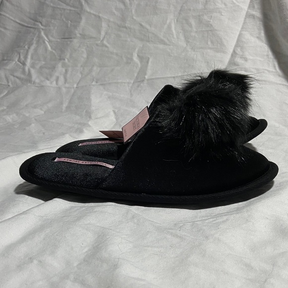 Victoria's Secret Black Furry Pom Pom Slippers - Picture 3 of 5